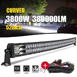 52INCH 3800W Curved LED Light Bar Spot Flood Combo For Jeep Offroad Driving SUV